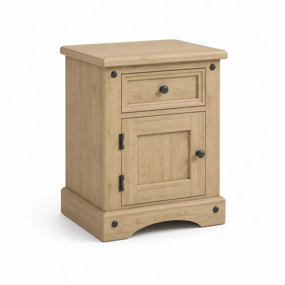 table de chevet 45 x 40 x 55 cm MDF placage chêne bois naturel porte et tiroir poignée noire forme rectangulaire