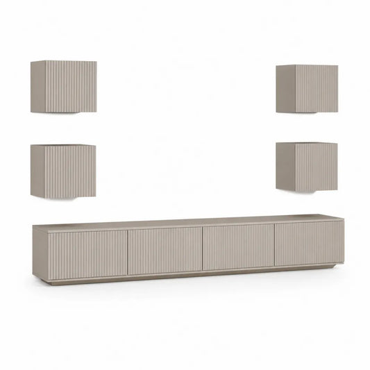 Meuble TV mural avec modules suspendus MDF mélaminé beige 240 cm 40 cm 50 cm 4 cubes