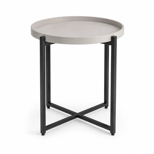 Table d’appoint ronde 45 cm 45 cm 50 cm MDF mélaminé effet béton gris structure métal noir plateau à rebord