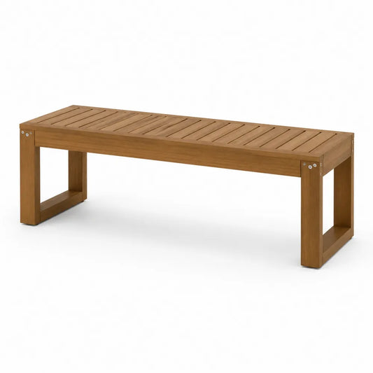 Banc de jardin rectangulaire 160 cm x 35 cm x 45 cm en bois massif d’acacia à lattes structure pleine latérale