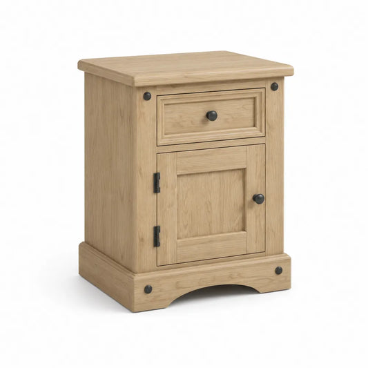 table de chevet 45 x 40 x 55 cm MDF placage chêne bois naturel porte et tiroir poignée noire forme rectangulaire